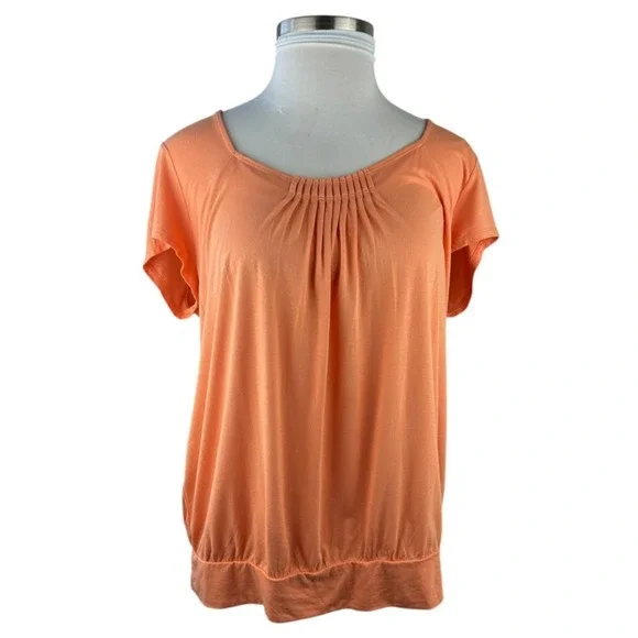 NWT Chico's Perfect Pleats Blouse Orange Scoop Neck Short Sleeve Top Sz 3 XL 16 - Picture 2 of 9